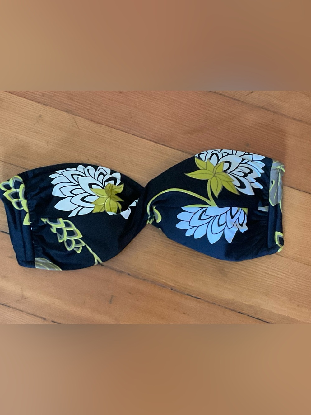 Seafolly Black Floral Bandeau Swim Top with Yellow & White Flowers